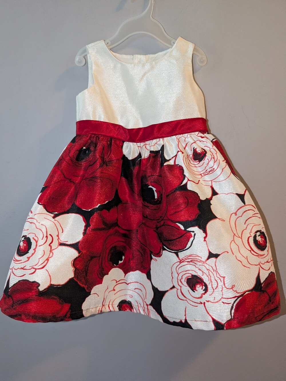 🌹Dressed Up Gymboree Royal Red White Floral Party Dress Christmas Holiday 12-18